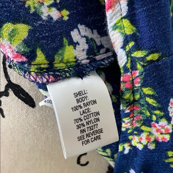 Navy Floral Button-Up Tank Top with Lace Back - Picture 5 of 8